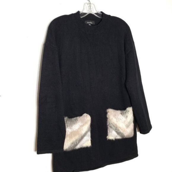 LEA & VIOLA Black Faux Fur Pocket Tunic Sweater - Picture 3 of 11